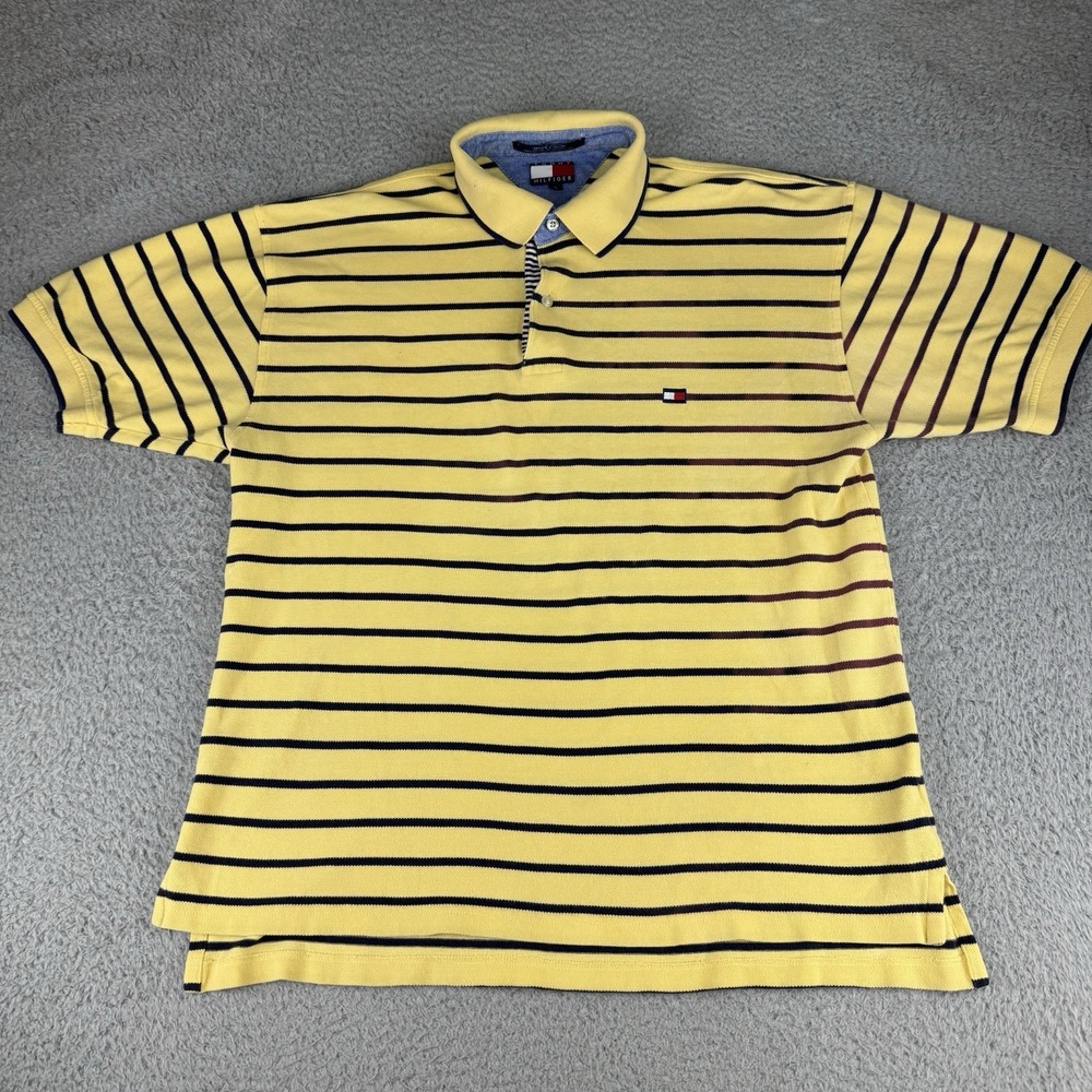 vintage 90s TOMMY HILFIGER polo shirt Large stripe color block pique cotton Y2k